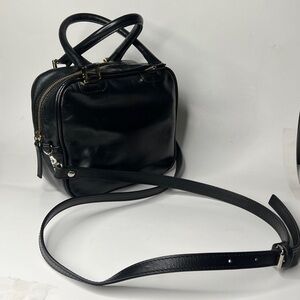 Jane August Black Leather Double Handle Satchel Crossbody Bag w/Adjustable Strap